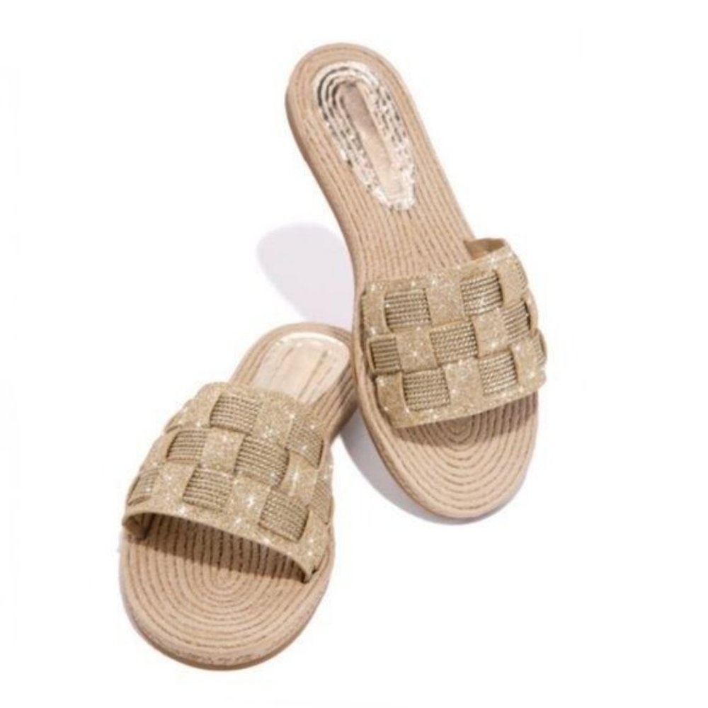 Gold Espadrille Basketweave Slides - Picture 4 of 4